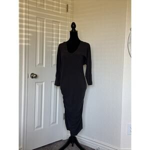 James Perse Black Cotton Bodycon Midi with Ruching, Size 4